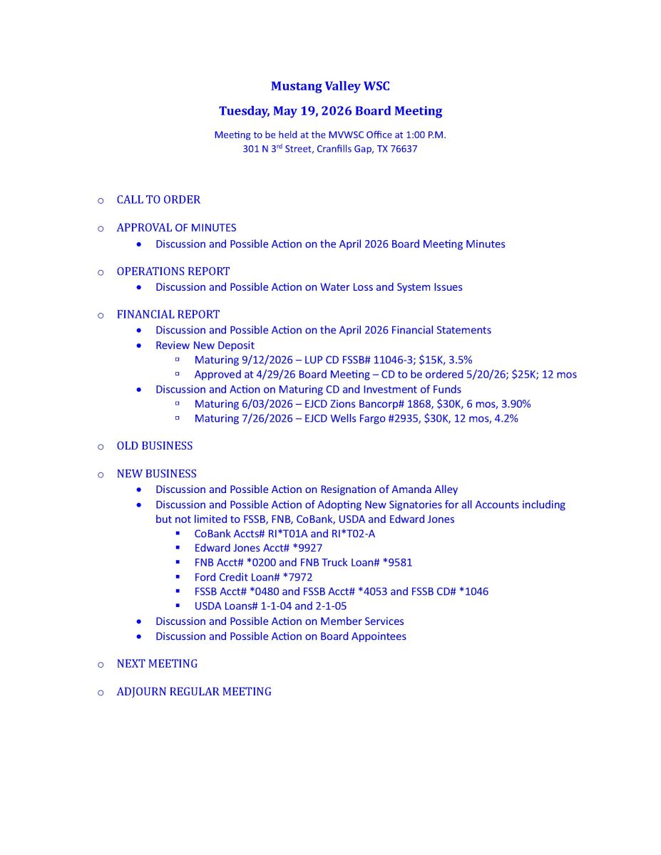 AGENDA MAY 19, 2026