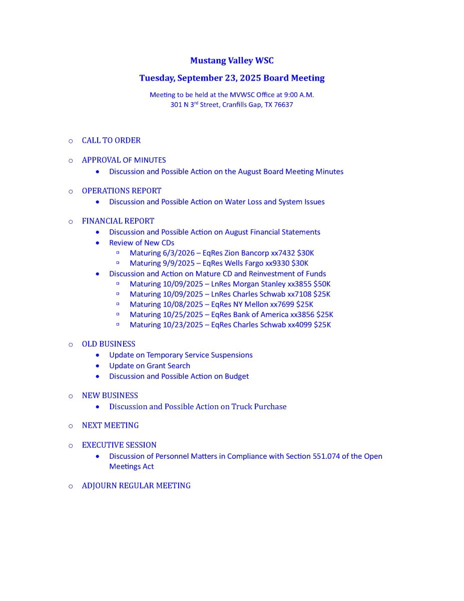 AGENDA 09 SEPT 2025